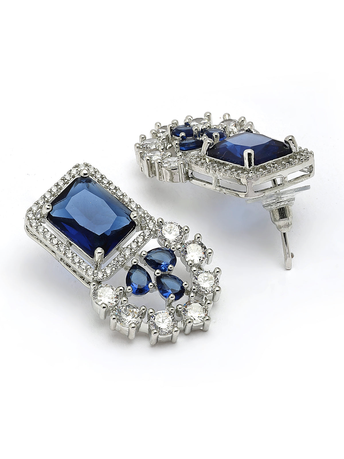 Sukkhi Royal Blue Fashionable Rhodium Plated Cubic Zirconia Studded Brass Collar Necklace with Studs Earring & Maangtikka Jewellery Set for Women|Latest Stylish Gifts for All Occasions|NS115978