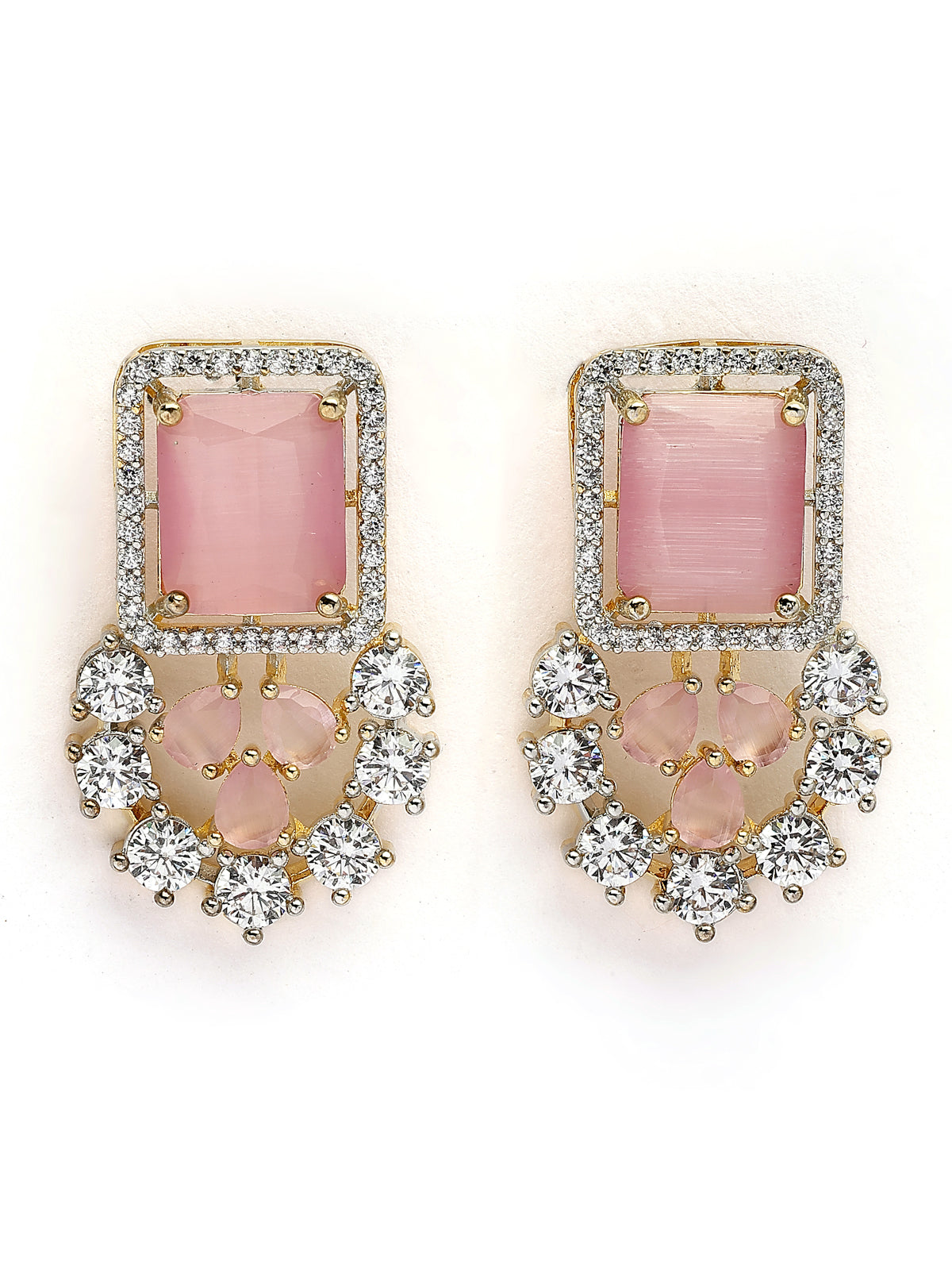 Sukkhi Charming Pink Fashion Gold Plated with Cubic Zirconia Studded Brass Collar Necklace with Studs Earring & Maangtikka Jewellery Set for Women|Latest Stylish Gifts for All Occasions|NS115979