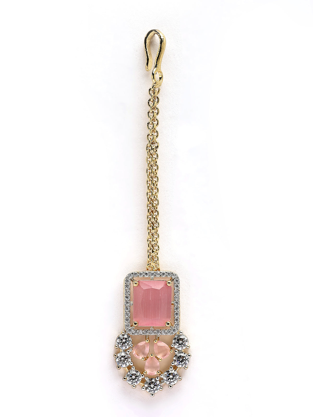 Sukkhi Charming Pink Fashion Gold Plated with Cubic Zirconia Studded Brass Collar Necklace with Studs Earring & Maangtikka Jewellery Set for Women|Latest Stylish Gifts for All Occasions|NS115979