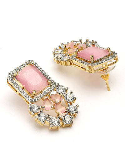 Sukkhi Charming Pink Fashion Gold Plated with Cubic Zirconia Studded Brass Collar Necklace with Studs Earring & Maangtikka Jewellery Set for Women|Latest Stylish Gifts for All Occasions|NS115979