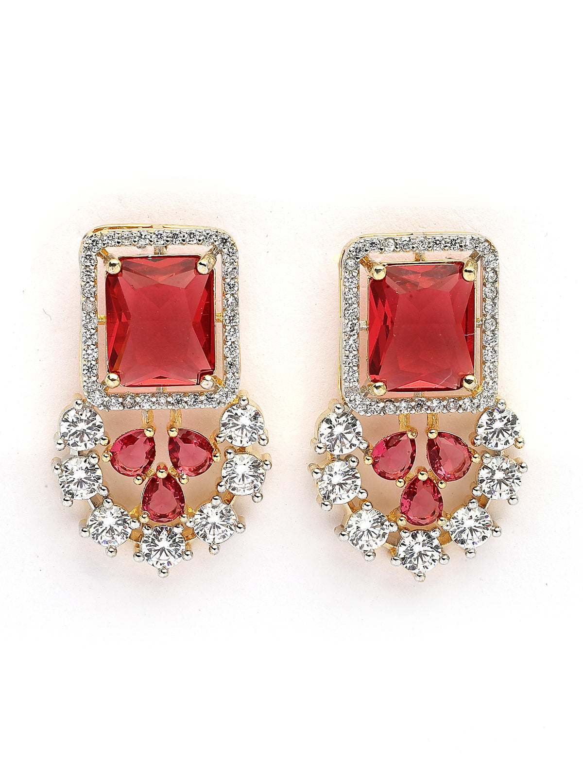 Sukkhi Unique Stylish & Designable Gold Plated Cubic Zirconia Studded Brass Red Collar Necklace with Studs Earring & Maangtikka Jewellery Set for Women|Latest Stylish Gifts for All Occasions|NS115980