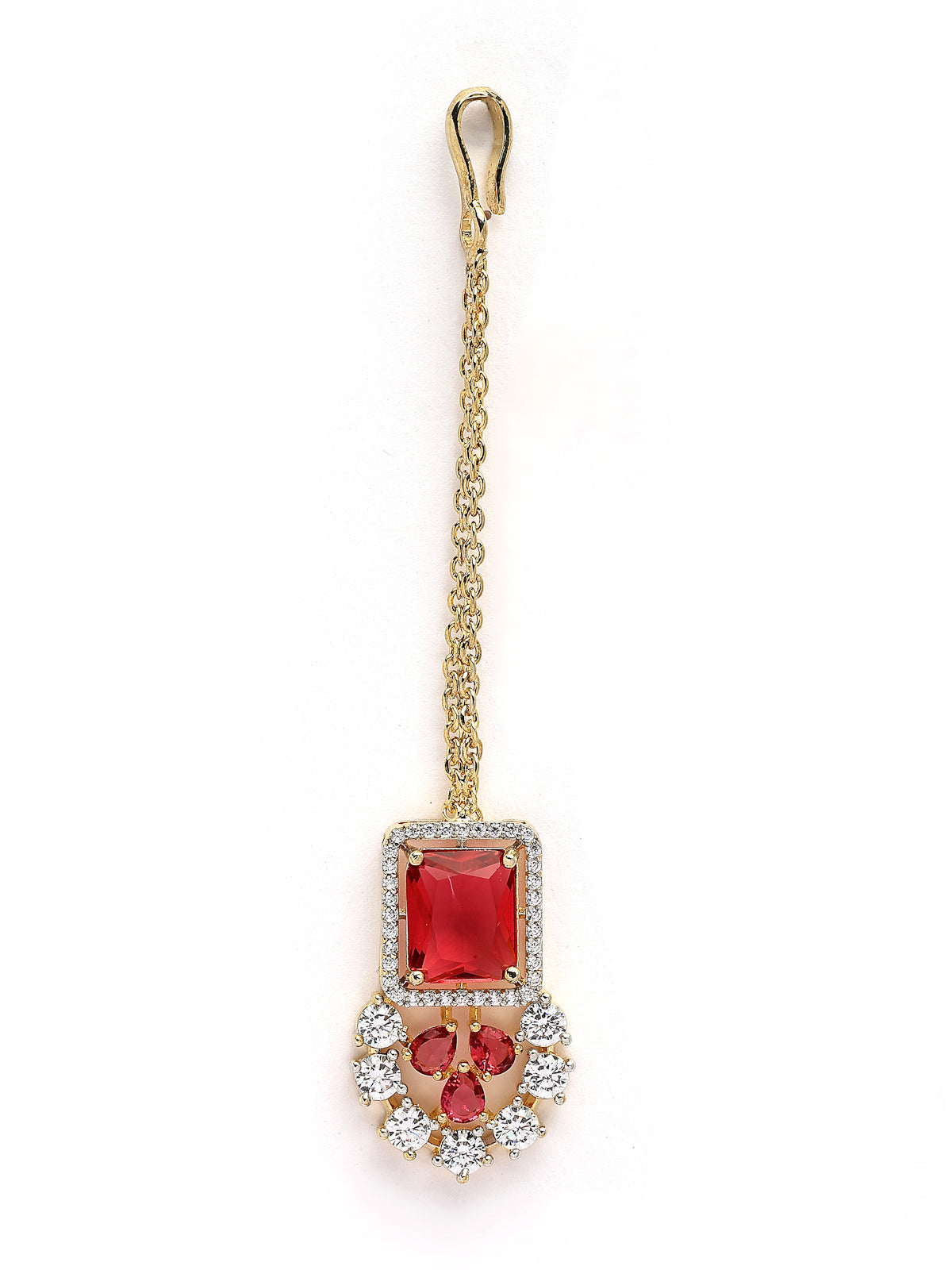 Sukkhi Unique Stylish & Designable Gold Plated Cubic Zirconia Studded Brass Red Collar Necklace with Studs Earring & Maangtikka Jewellery Set for Women|Latest Stylish Gifts for All Occasions|NS115980