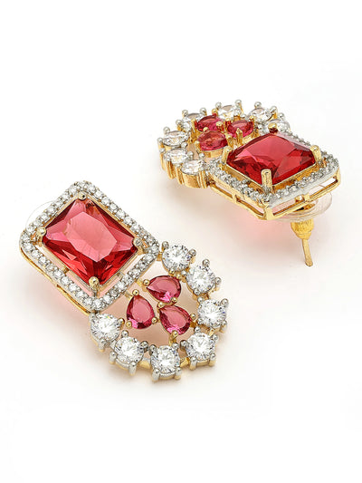 Sukkhi Unique Stylish & Designable Gold Plated Cubic Zirconia Studded Brass Red Collar Necklace with Studs Earring & Maangtikka Jewellery Set for Women|Latest Stylish Gifts for All Occasions|NS115980