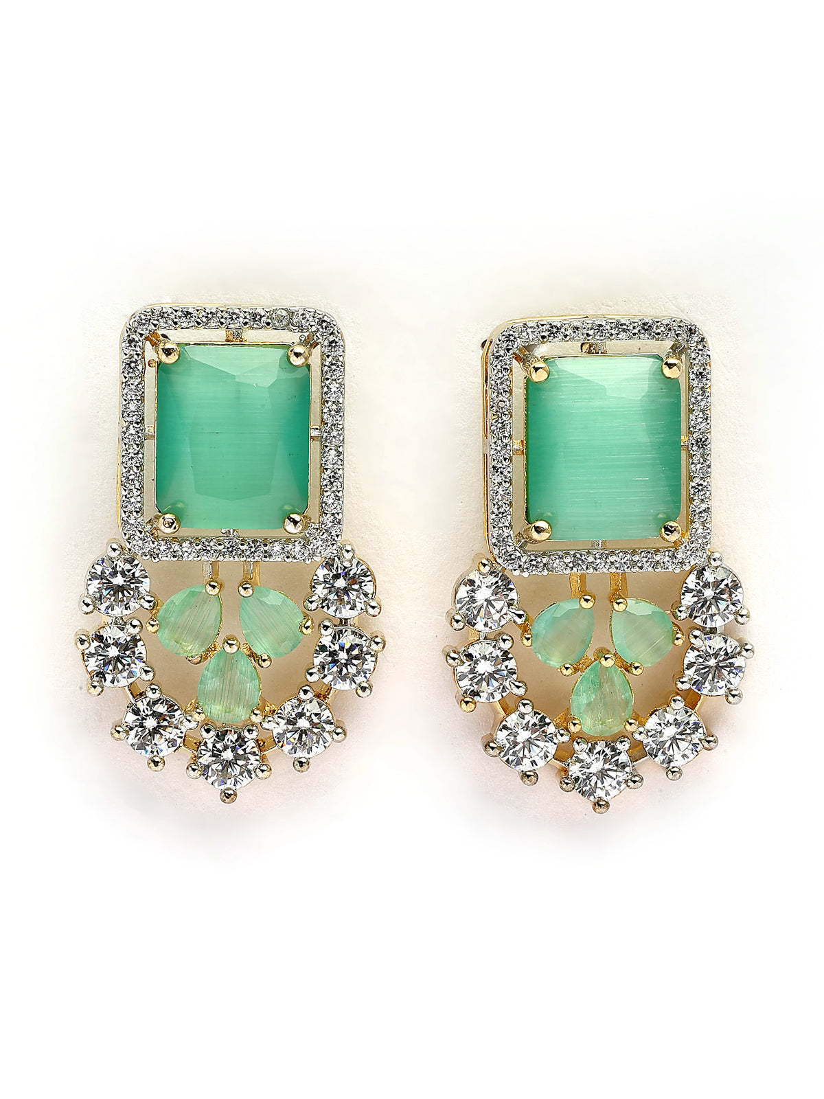 Sukkhi Beautiful Gold Plated with Cubic Zirconia Studded Brass Mint Green Collar Necklace with Studs Earring & Maangtikka Jewellery Set for Women|Latest Stylish Gifts for All Occasions|NS115981