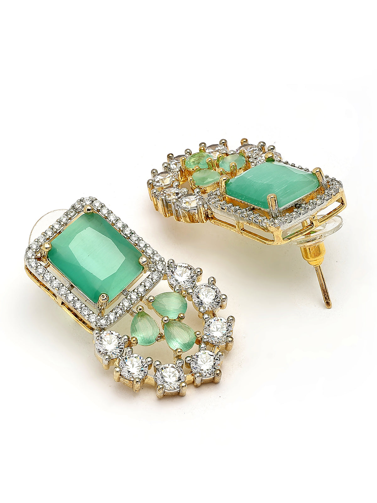 Sukkhi Beautiful Gold Plated with Cubic Zirconia Studded Brass Mint Green Collar Necklace with Studs Earring & Maangtikka Jewellery Set for Women|Latest Stylish Gifts for All Occasions|NS115981