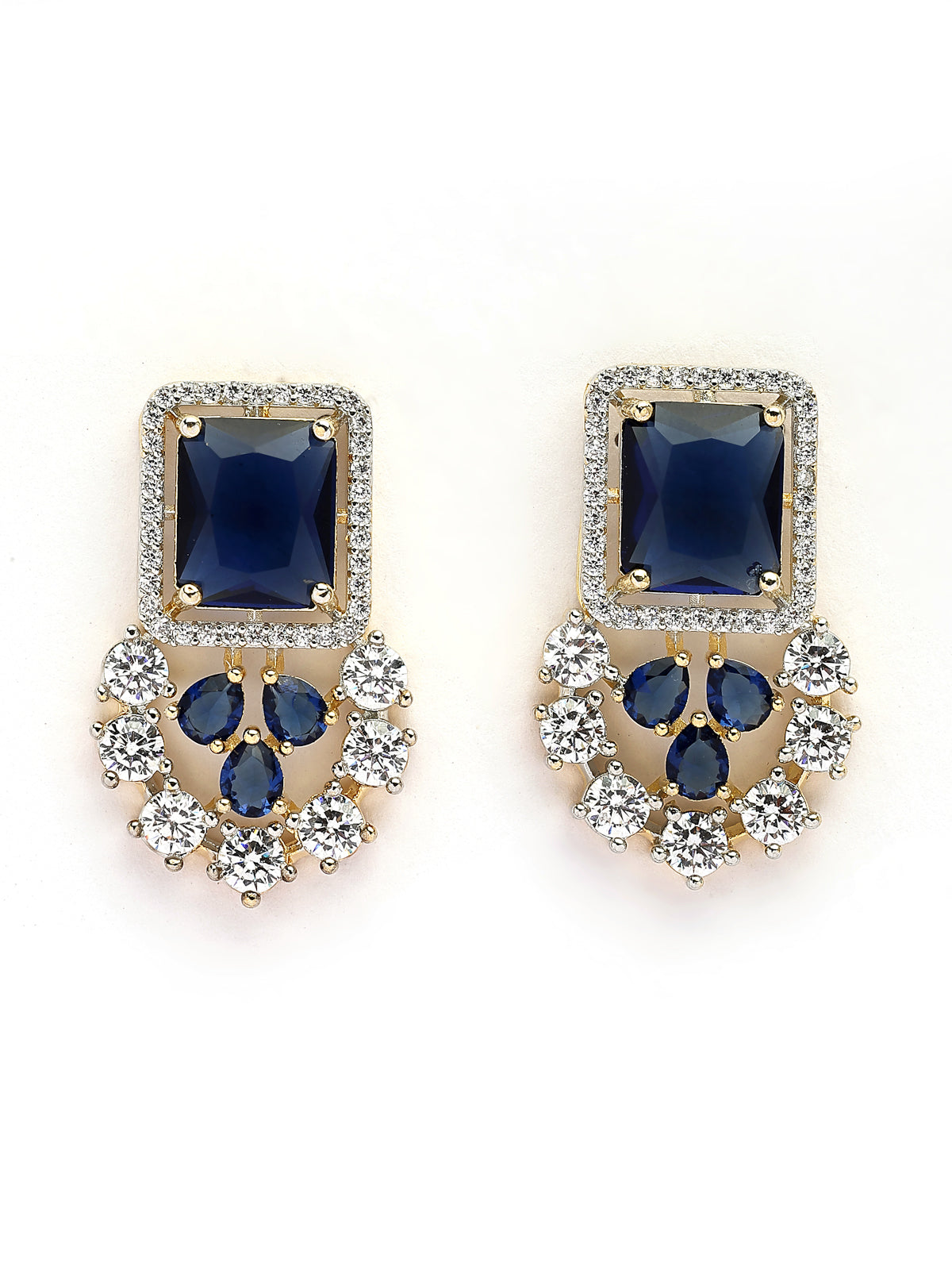 Sukkhi Sparkling Royal Blue Gold Plated with Cubic Zirconia Studded Brass Collar Necklace with Studs Earring & Maangtikka Jewellery Set for Women|Latest Stylish Gifts for All Occasions|NS115983