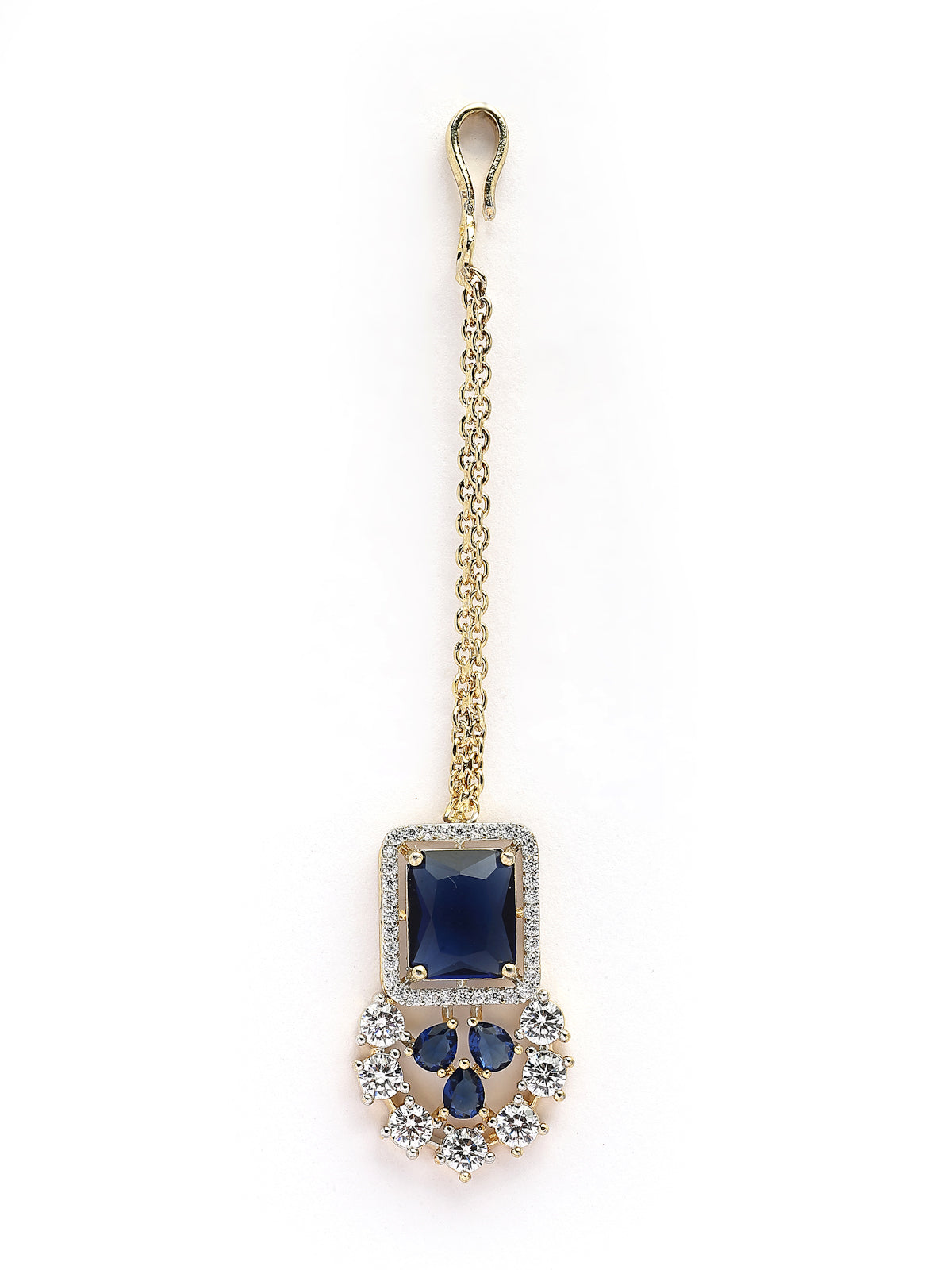 Sukkhi Sparkling Royal Blue Gold Plated with Cubic Zirconia Studded Brass Collar Necklace with Studs Earring & Maangtikka Jewellery Set for Women|Latest Stylish Gifts for All Occasions|NS115983