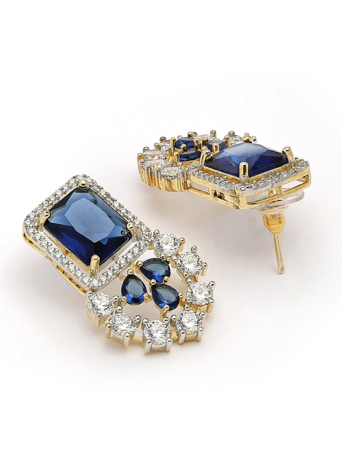 Sukkhi Sparkling Royal Blue Gold Plated with Cubic Zirconia Studded Brass Collar Necklace with Studs Earring & Maangtikka Jewellery Set for Women|Latest Stylish Gifts for All Occasions|NS115983