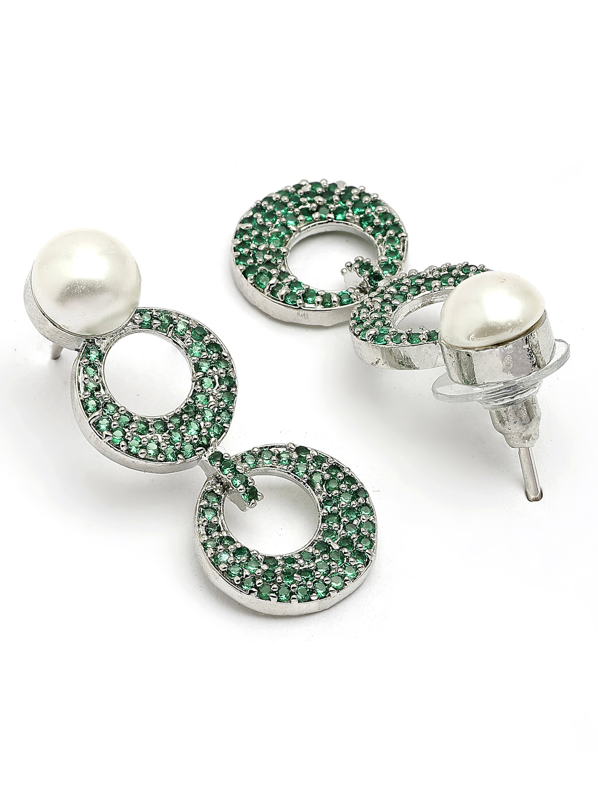Sukkhi Classy Style Rhodium Plated with Cubic Zirconia & Pearl Studded Green Brass Collar Necklace with Drop Earrings Jewellery Set for Women|Latest Stylish Gifts for All Occasions|NS116019