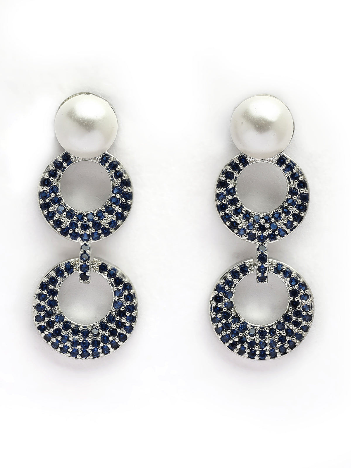 Sukkhi Eye Catchy Rhodium Plated with Cubic Zirconia & Pearl Studded Blue Round Brass Collar Necklace with Drop Earrings Jewellery Set for Women|Latest Stylish Gifts for All Occasions|NS116020