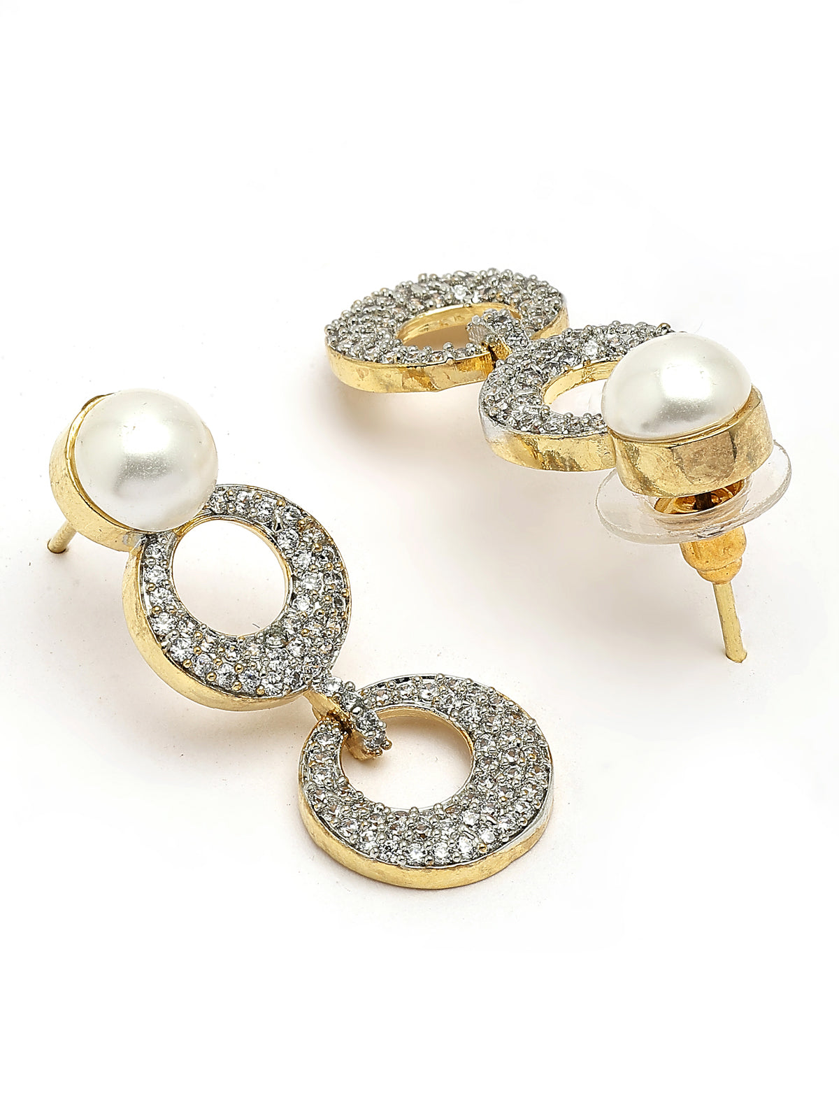 Sukkhi Sporty Fashionable Round Shaped Gold Plated with CZ & Pearl Studded Brass White Collar Necklace with Drop Earrings Jewellery Set for Women|Latest Stylish Gifts for All Occasions|NS116022