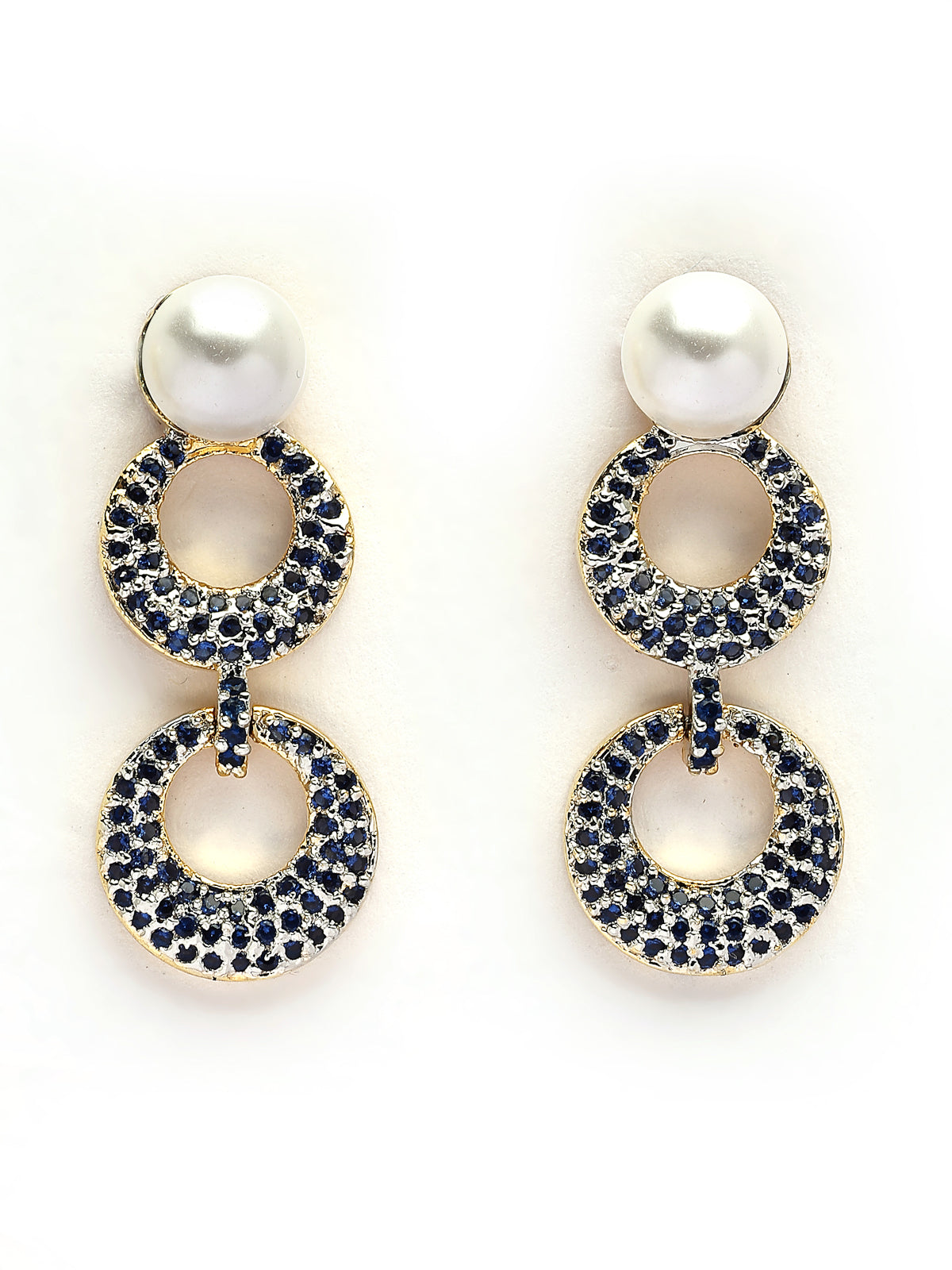 Sukkhi Modern Round Design Gold Plated with Cubic Zirconia & Pearl Studded Blue Brass Collar Necklace with Drop Earrings Jewellery Set for Women|Latest Stylish Gifts for All Occasions|NS116024