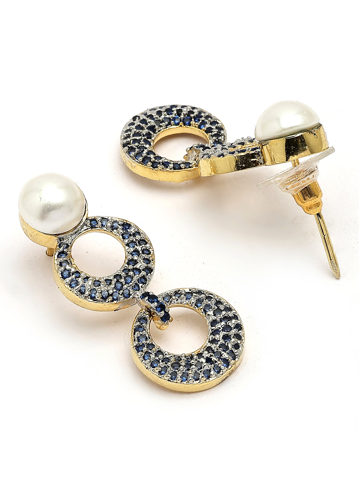 Sukkhi Modern Round Design Gold Plated with Cubic Zirconia & Pearl Studded Blue Brass Collar Necklace with Drop Earrings Jewellery Set for Women|Latest Stylish Gifts for All Occasions|NS116024