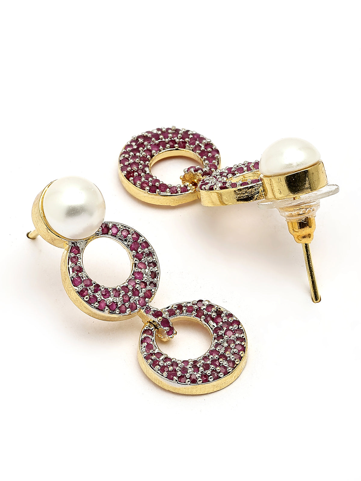 Sukkhi Bewitching Round Design Gold Plated with Cubic Zirconia & Pearl Studded Red Brass Collar Necklace with Drop Earrings Jewellery Set for Women|Latest Stylish Gifts for All Occasions|NS116025