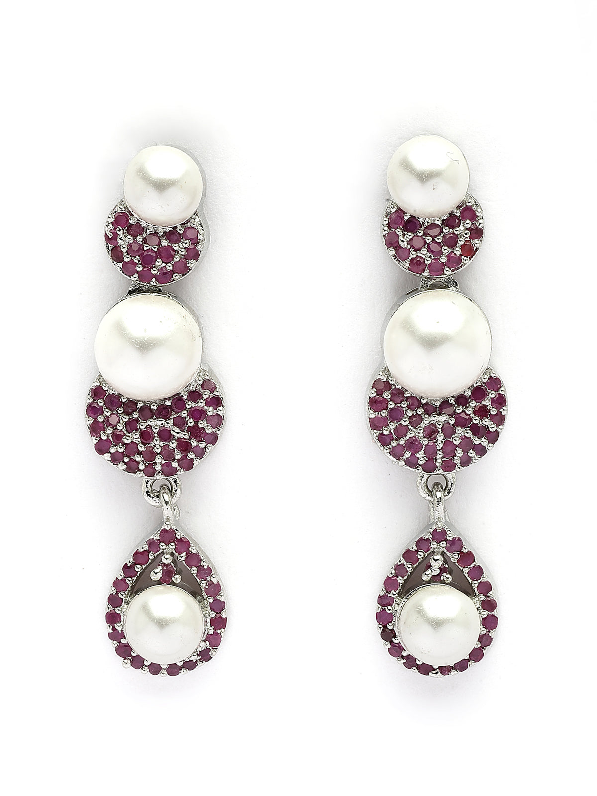 Sukkhi Flawless Round Design Rhodium Plated with Cubic Zirconia & Pearl Studded Red Brass Collar Necklace with Drop Earrings Jewellery Set for Women|Latest Stylish Gifts for All Occasions|NS116029