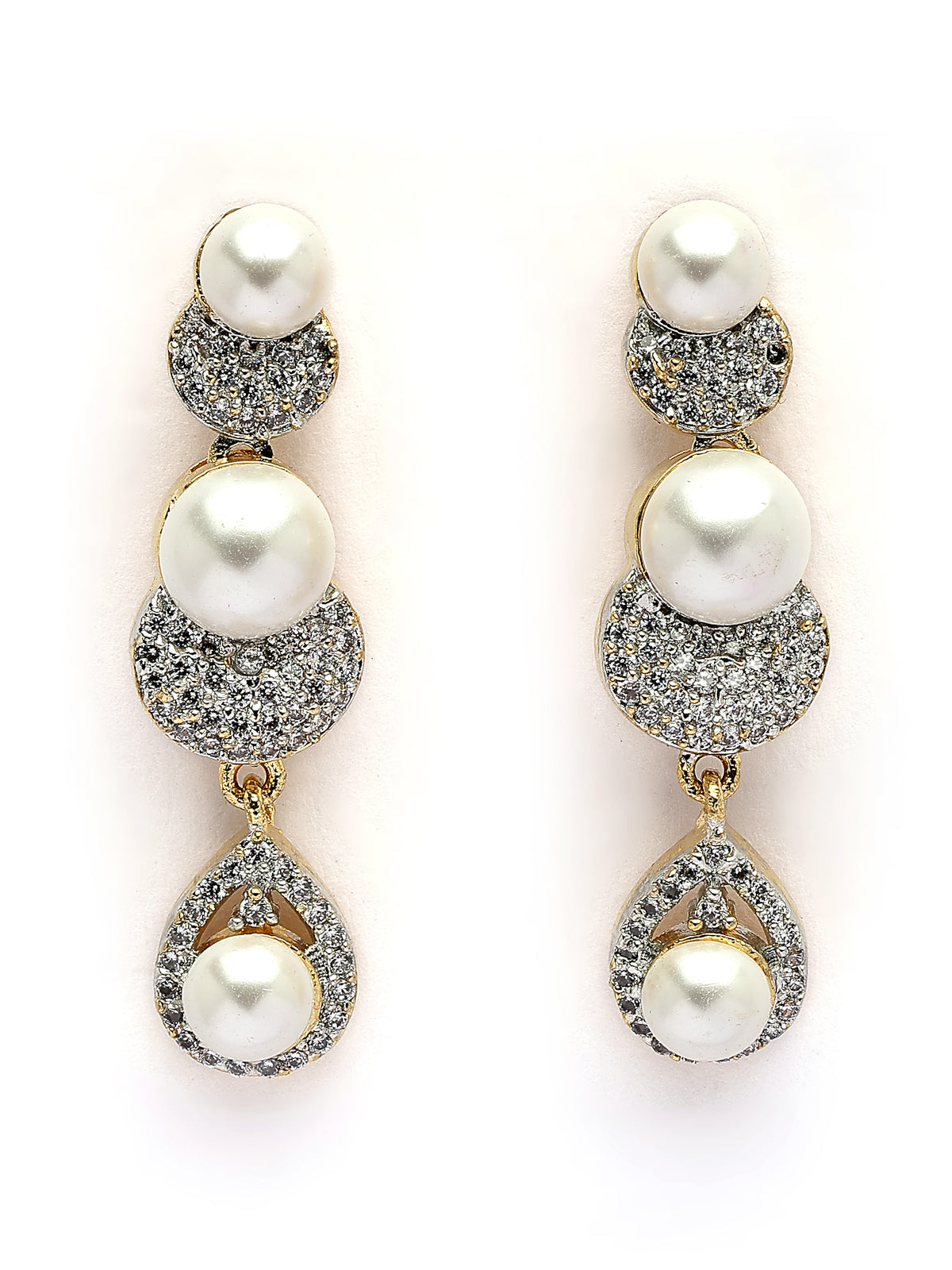 Sukkhi Versatile Round Design Gold Plated with Cubic Zirconia & Pearl Studded White Brass Collar Necklace with Drop Earrings Jewellery Set for Women|Latest Stylish Gifts for All Occasions|NS116030