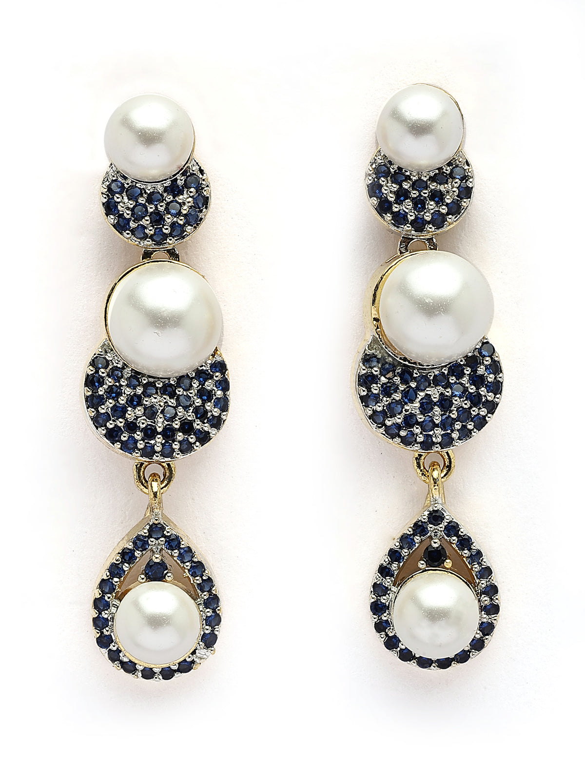 Sukkhi Splendid Geometric Design Gold Plated with Cubic Zirconia & Pearl Studded Blue Brass Collar Necklace with Drop Earrings Jewellery Set for Women|Latest Stylish Gifts for All Occasions|NS116032