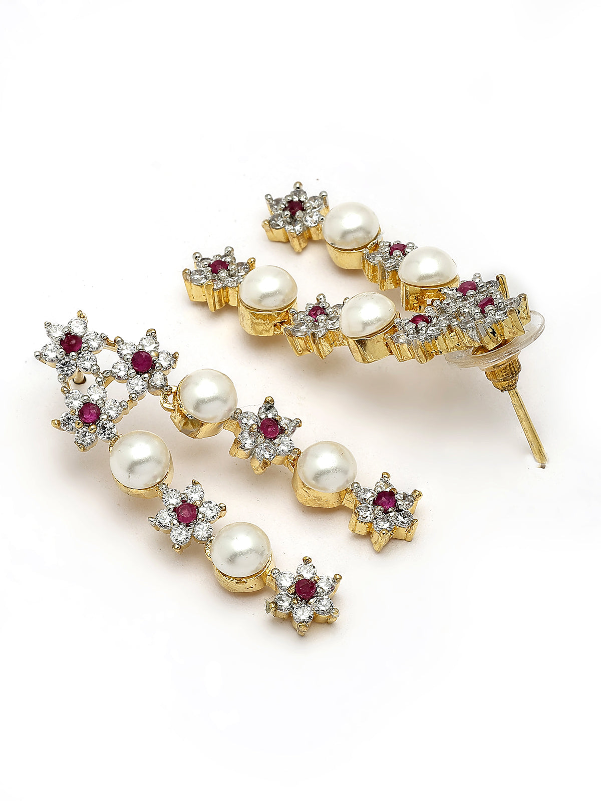 Sukkhi Beautiful Red Floral Design Gold Plated with CZ & Pearl Studded Brass Two Layered Collar Necklace with Drop Earrings Jewellery Set for Women|Latest Stylish Gifts for All Occasions|NS116041