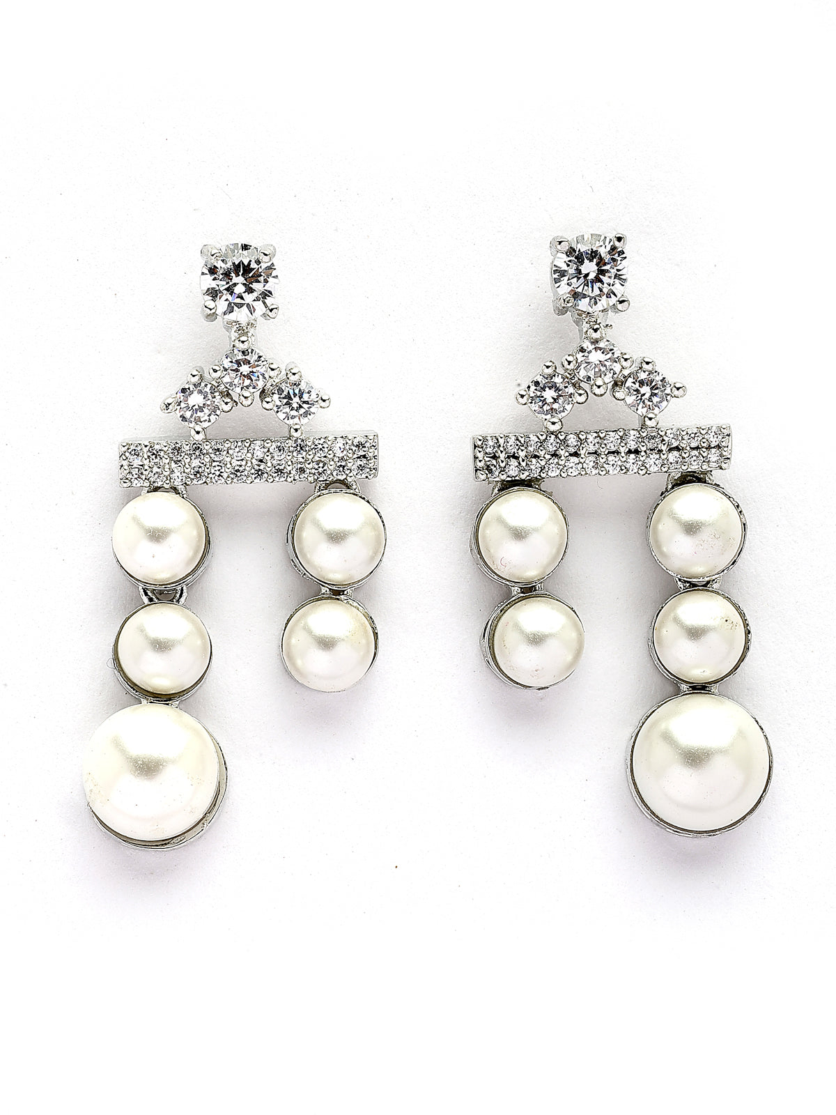 Sukkhi Classic Pear Design Rhodium Plated with CZ & Pearl Studded Brass White Two Layered Collar Necklace with Drop Earrings Jewellery Set for Women|Latest Stylish Gifts for All Occasions|NS116042