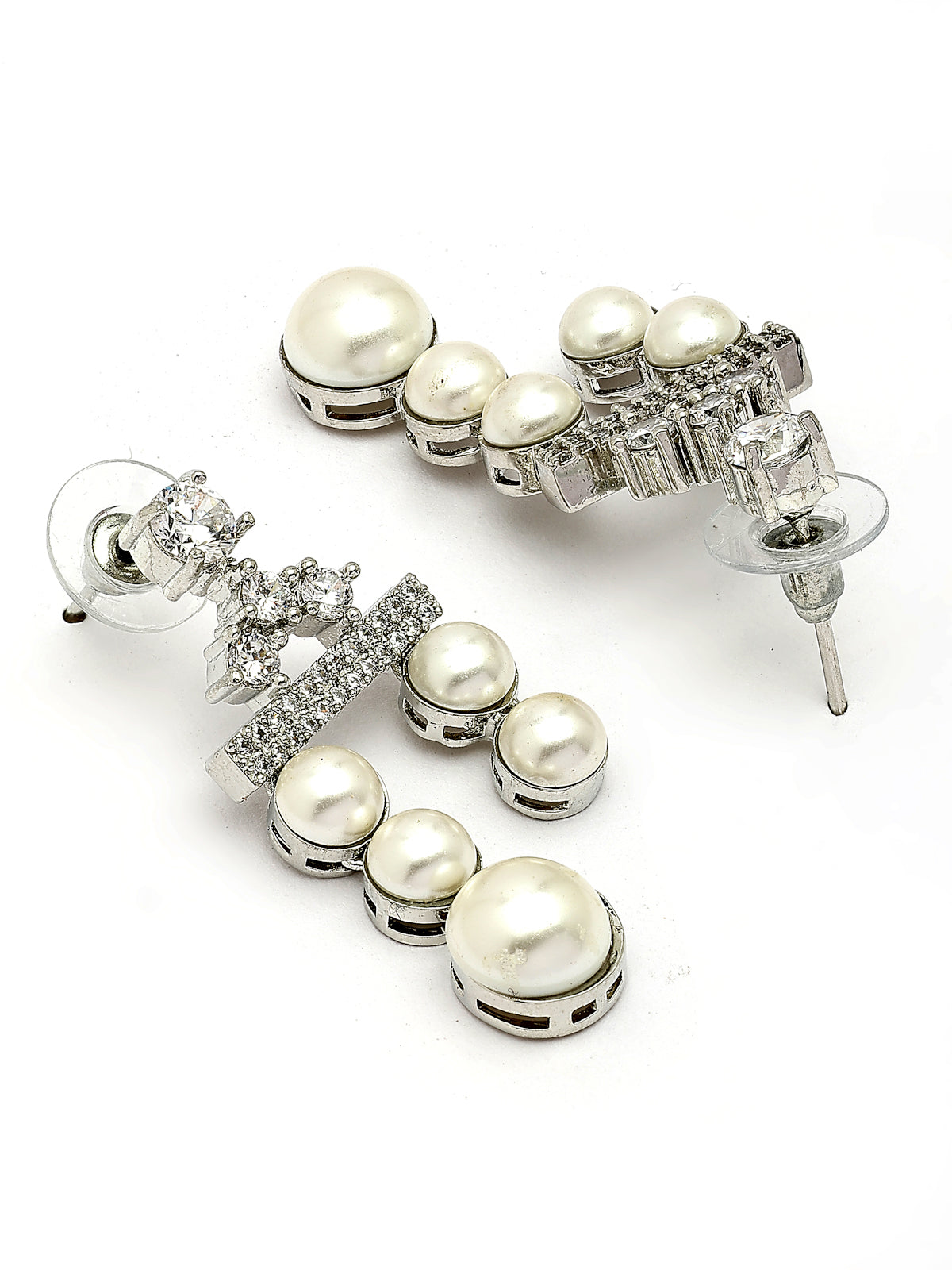 Sukkhi Classic Pear Design Rhodium Plated with CZ & Pearl Studded Brass White Two Layered Collar Necklace with Drop Earrings Jewellery Set for Women|Latest Stylish Gifts for All Occasions|NS116042