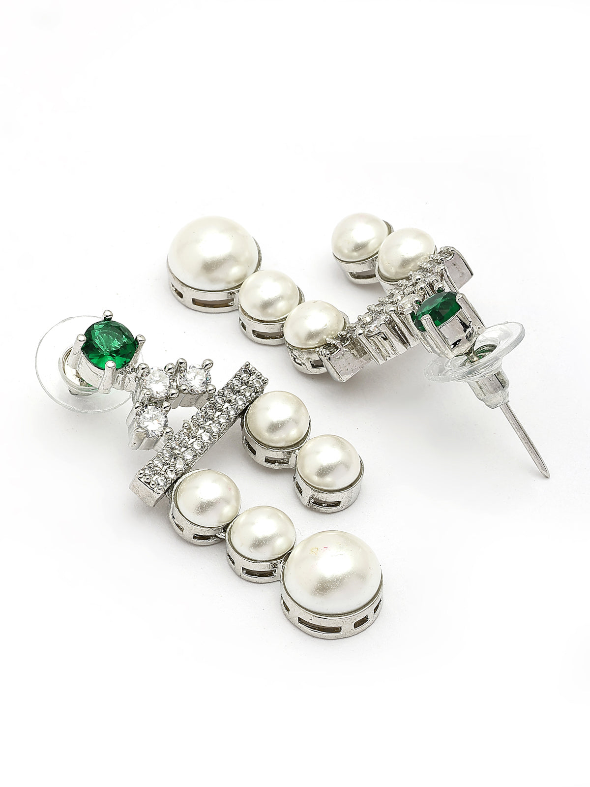 Sukkhi Elegant Green Pear Design Rhodium Plated with CZ & Pearl Studded Brass Two Layered Collar Necklace with Drop Earrings Jewellery Set for Women|Latest Stylish Gifts for All Occasions|NS116043