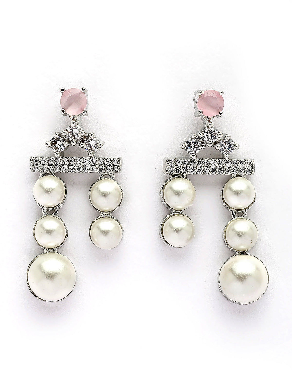 Sukkhi lovely Pink Pear Design Rhodium Plated with CZ & Pearl Studded Brass Two Layered Collar Necklace with Drop Earrings Jewellery Set for Women|Latest Stylish Gifts for All Occasions|NS116047