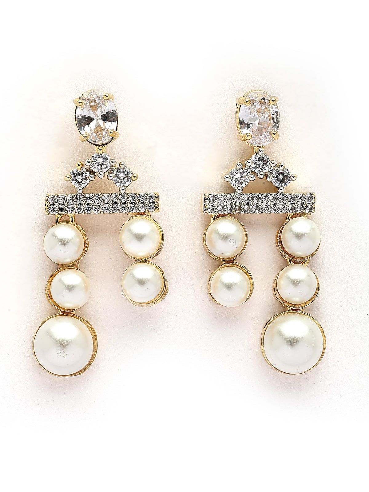 Sukkhi Awesome Stylish Pear Design Gold Plated with CZ & Pearl Studded White Brass Two Layered Collar Necklace & Drop Earrings Jewellery Set for Women|Latest Stylish Gifts for All Occasions|NS116048