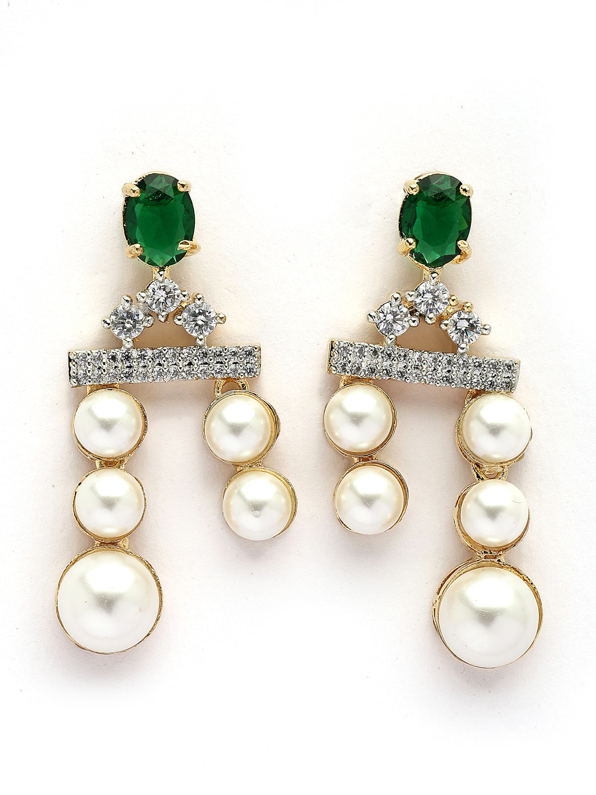 Sukkhi Iconic Pear Design Gold Plated with CZ & Pearl Studded Green Brass Two Layered Collar Necklace with Drop Earrings Jewellery Set for Women|Latest Stylish Gifts for All Occasions|NS116049