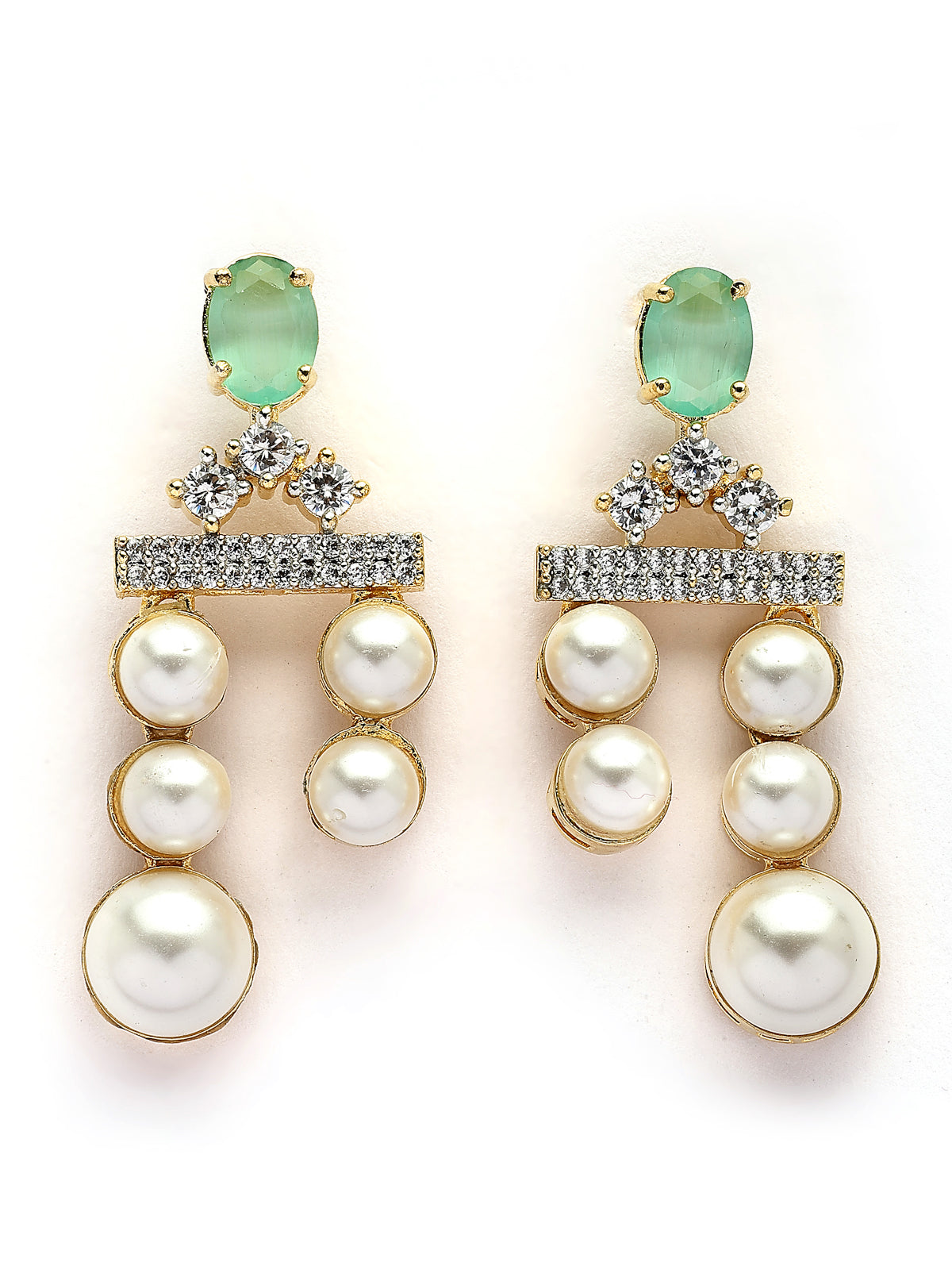Sukkhi Incredible Pear Design & Gold Plated CZ & Pearl Studded Mint Green Brass Two Layered Collar Necklace with Drop Earrings Jewellery Set for Women|Latest Stylish Gifts for All Occasions|NS116050