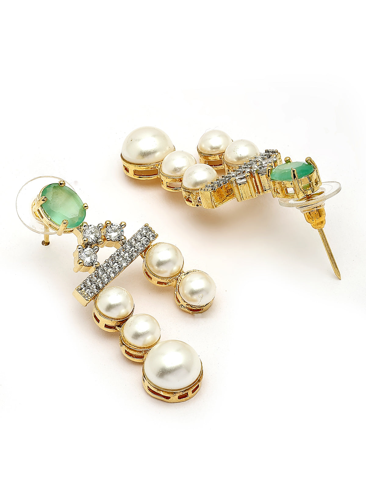 Sukkhi Incredible Pear Design & Gold Plated CZ & Pearl Studded Mint Green Brass Two Layered Collar Necklace with Drop Earrings Jewellery Set for Women|Latest Stylish Gifts for All Occasions|NS116050
