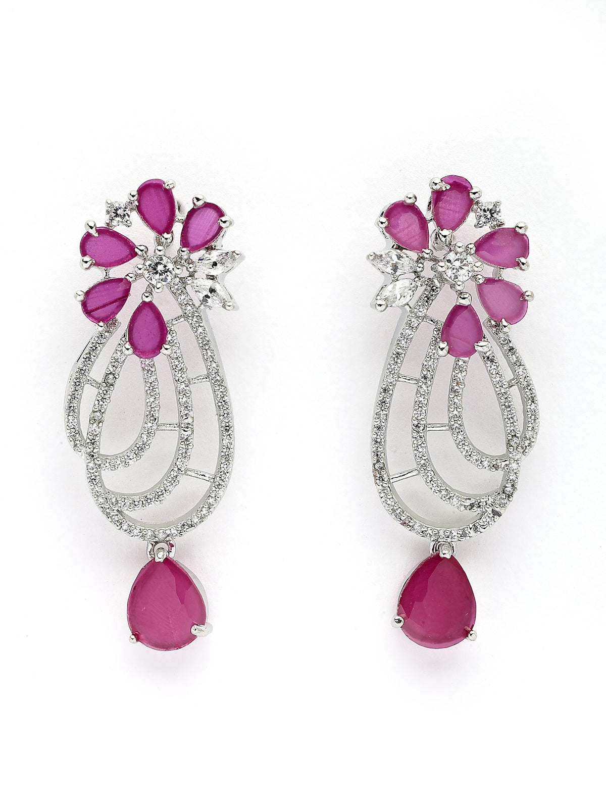 Sukkhi Red Cherry Tear Drop Round Design Rhodium Plated Cubic Zirconia & Pearl Studded Brass Collar Necklace with Drop Earrings Jewellery Set for Women|Latest Stylish Gifts for All Occasions|NS116058