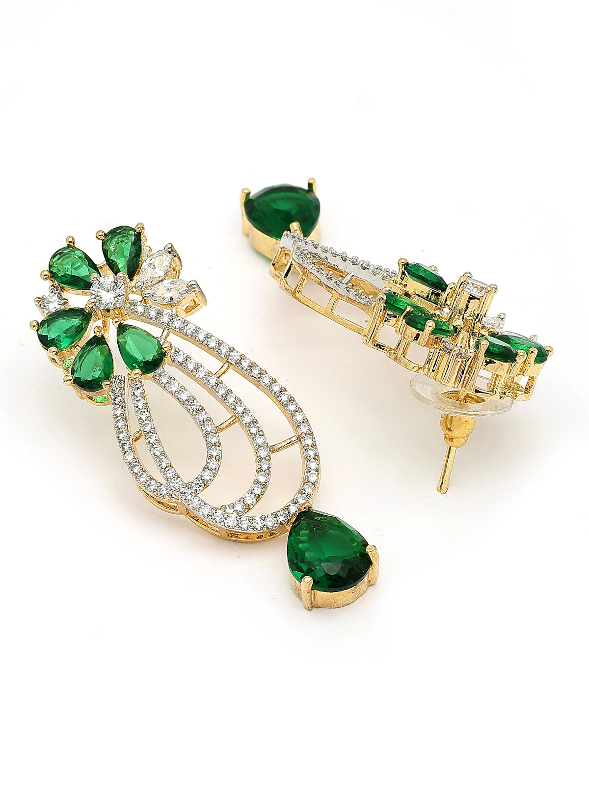 Sukkhi Creative Tear Drop Round Design Gold Plated Cubic Zirconia & Pearl Studded Green Brass Collar Necklace & Drop Earrings Jewellery Set for Women|Latest Stylish Gifts for All Occasions|NS116061