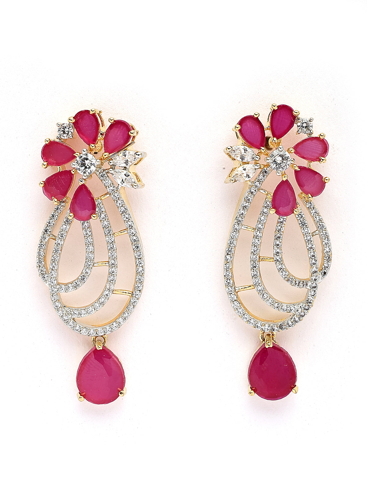 Sukkhi Beautiful Red Tear Drop Round Design Gold Plated Cubic Zirconia & Pearl Studded Brass Collar Necklace with Drop Earrings Jewellery Set for Women|Latest Stylish Gifts for All Occasions|NS116064