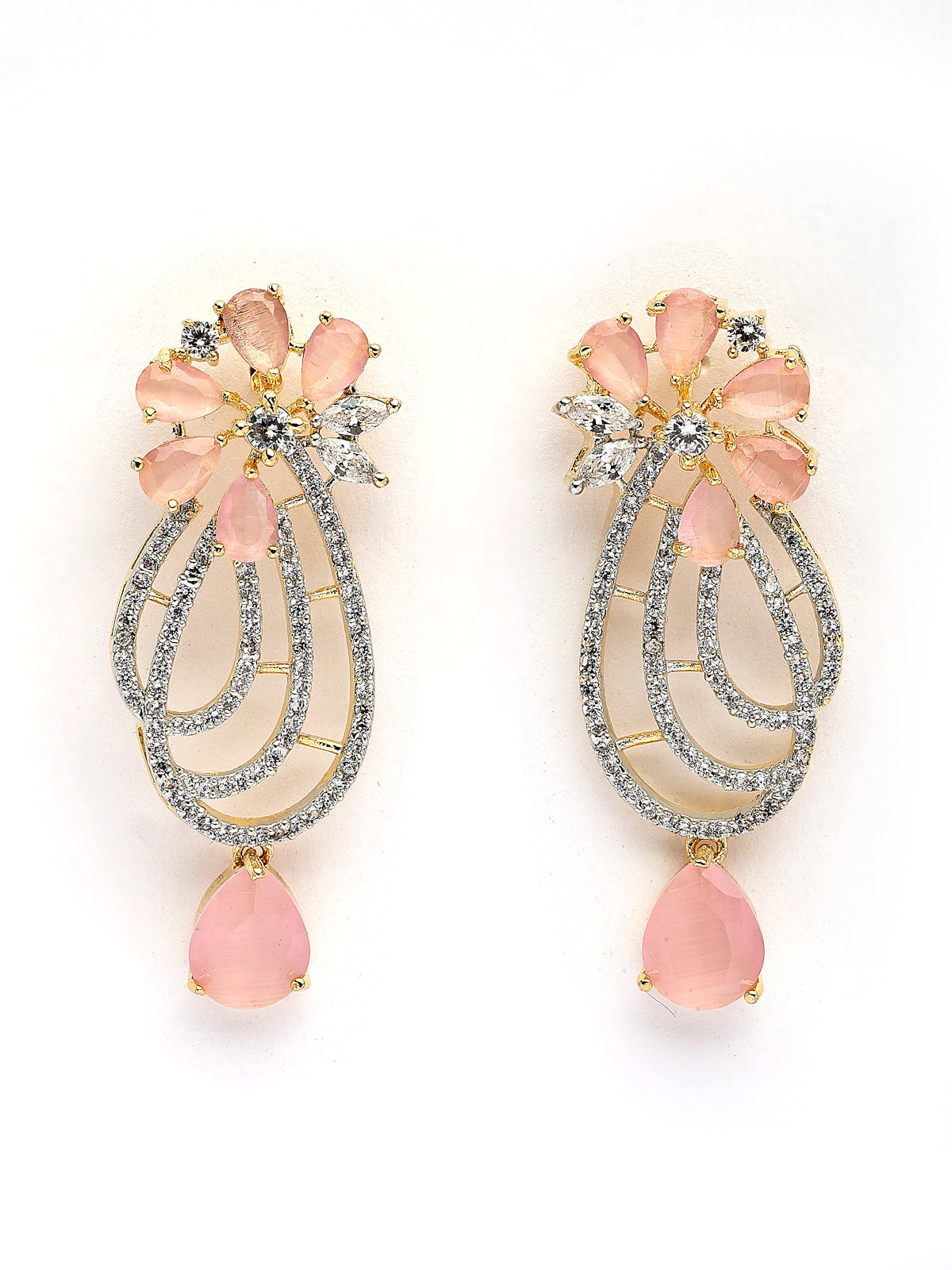 Sukkhi Pretty Pink Tear Drop Round Design Gold Plated Cubic Zirconia & Pearl Studded Brass Collar Necklace with Drop Earrings Jewellery Set for Women|Latest Stylish Gifts for All Occasions|NS116065