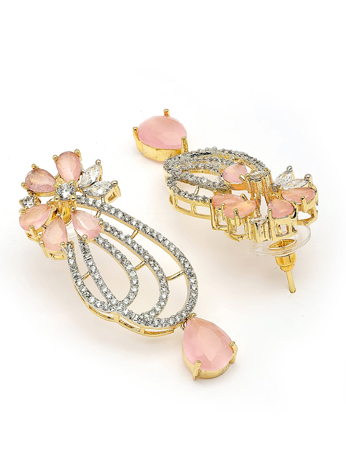 Sukkhi Pretty Pink Tear Drop Round Design Gold Plated Cubic Zirconia & Pearl Studded Brass Collar Necklace with Drop Earrings Jewellery Set for Women|Latest Stylish Gifts for All Occasions|NS116065