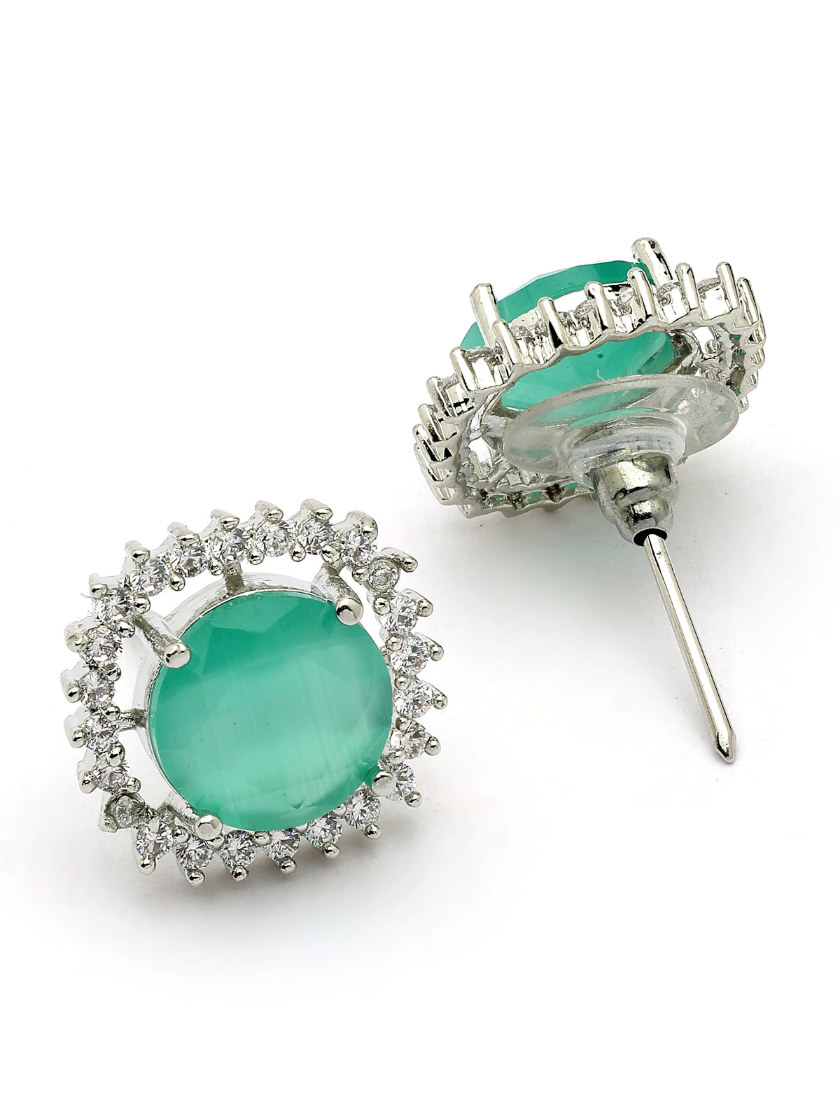 Sukkhi Glamorous Fashionable Design Rhodium Plated Cubic Zirconia Studded Mint Green Brass Choker Necklace with Studs Earrings Jewellery Set for Women|Latest Stylish Gifts for All Occasions|NS116068