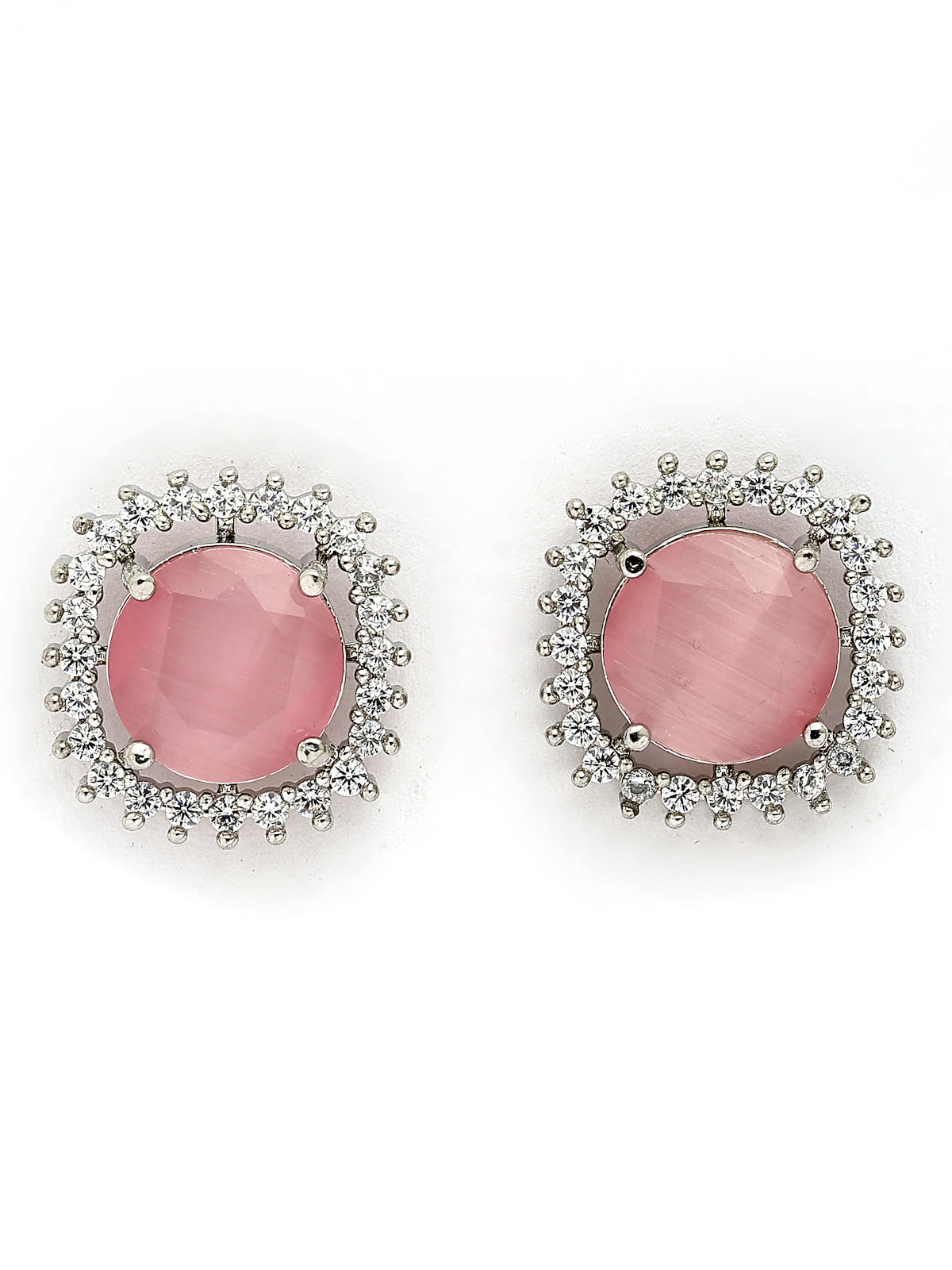 Sukkhi Elegant Stylish Rhodium Plated Cubic Zirconia Studded Brass Pink Choker Necklace with Studs Earrings Jewellery Set for Women|Latest Stylish Gifts for All Occasions|NS116071