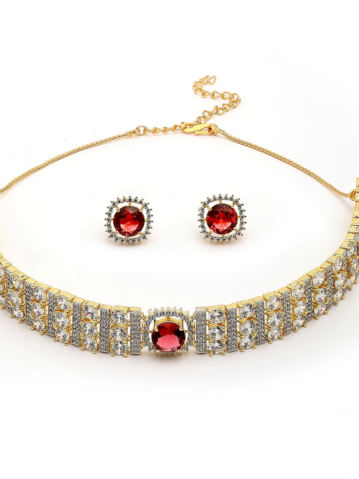 Sukkhi Radiant Red Gold Plated Cubic Zirconia Studded Brass Choker Necklace with Studs Earrings Jewellery Set for Women|Latest Stylish Gifts for All Occasions|NS116076