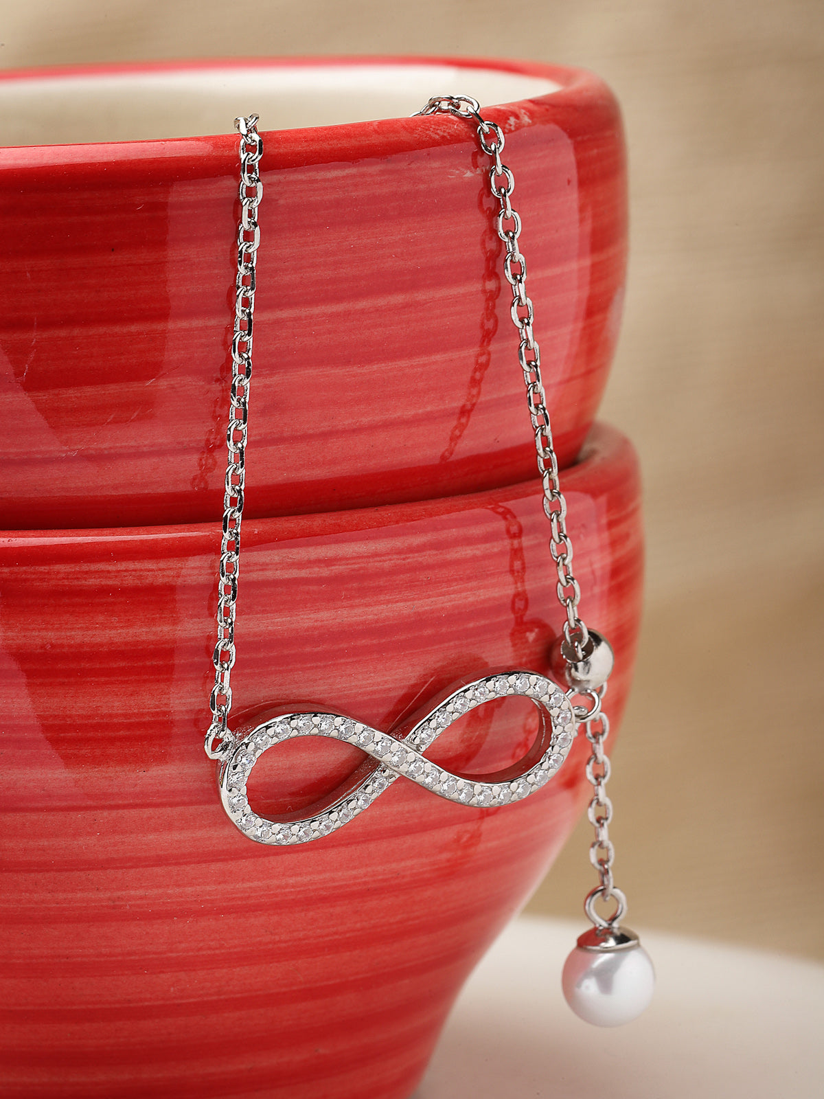 Pissara by Sukkhi Fashionable 925 Sterling Silver Infinite Shaped Cubic Zirconia Pendant With Chain For Women & Girls|with Authenticity Certificate, 925 Stamp & 6 Months Warranty P105188