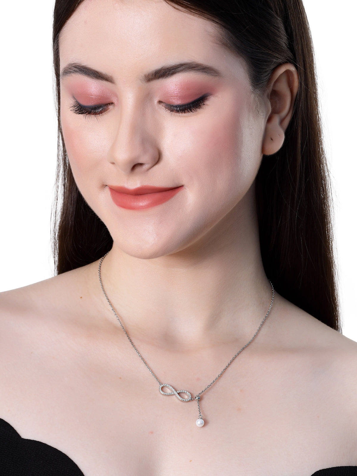 Pissara by Sukkhi Fashionable 925 Sterling Silver Infinite Shaped Cubic Zirconia Pendant With Chain For Women & Girls|with Authenticity Certificate, 925 Stamp & 6 Months Warranty P105188