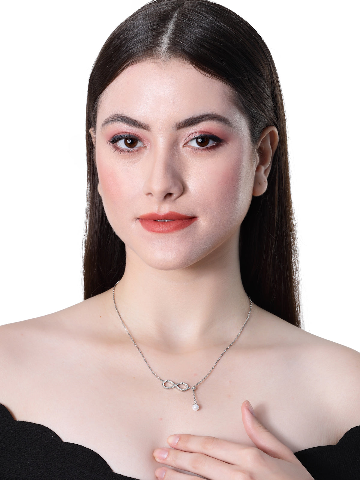 Pissara by Sukkhi Fashionable 925 Sterling Silver Infinite Shaped Cubic Zirconia Pendant With Chain For Women & Girls|with Authenticity Certificate, 925 Stamp & 6 Months Warranty P105188