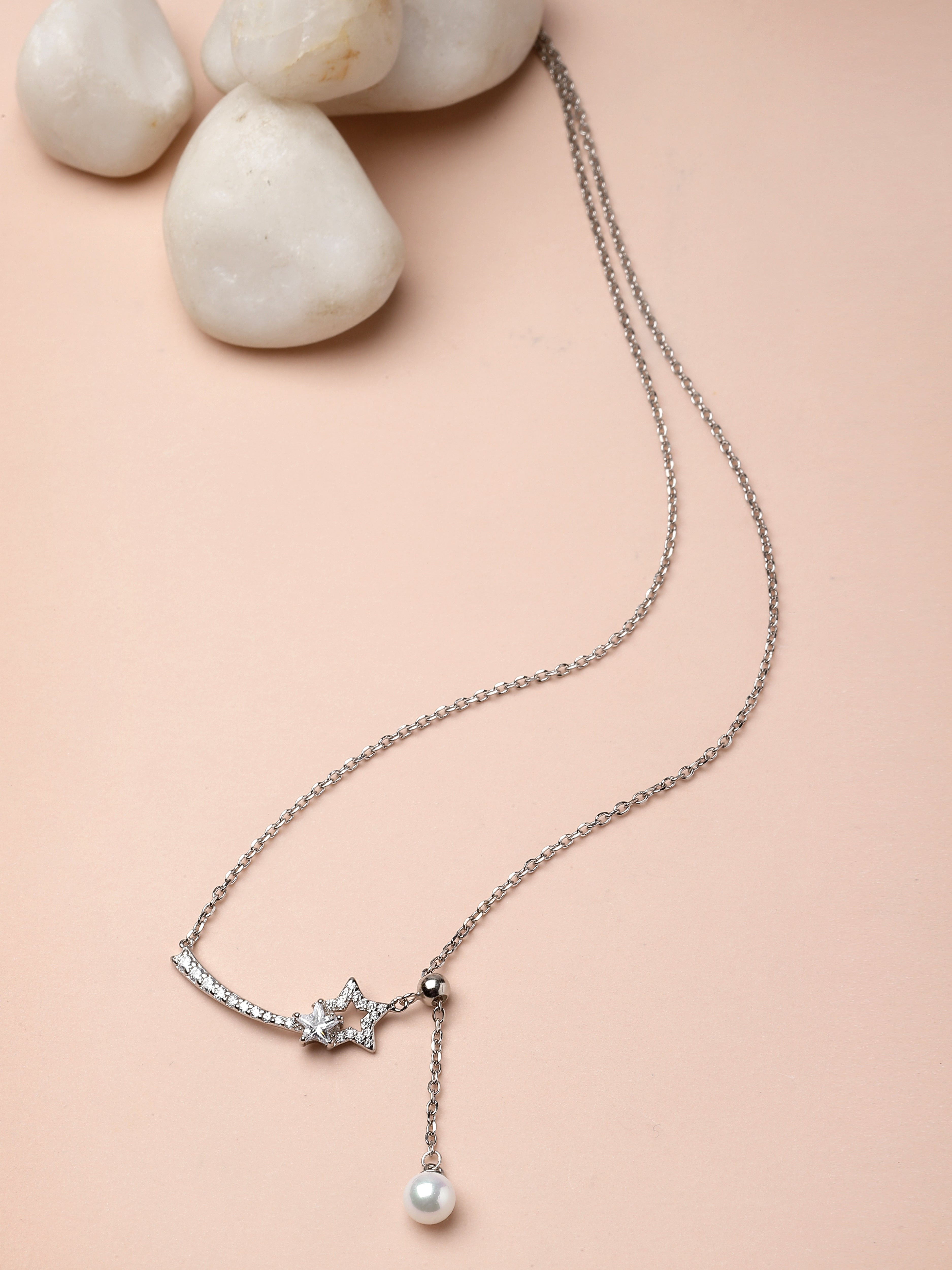 Pissara by Sukkhi Gleaming 925 Sterling Silver Star Shaped Cubic Zirconia Pendant With Chain For Women & Girls|with Authenticity Certificate, 925 Stamp & 6 Months Warranty P105189