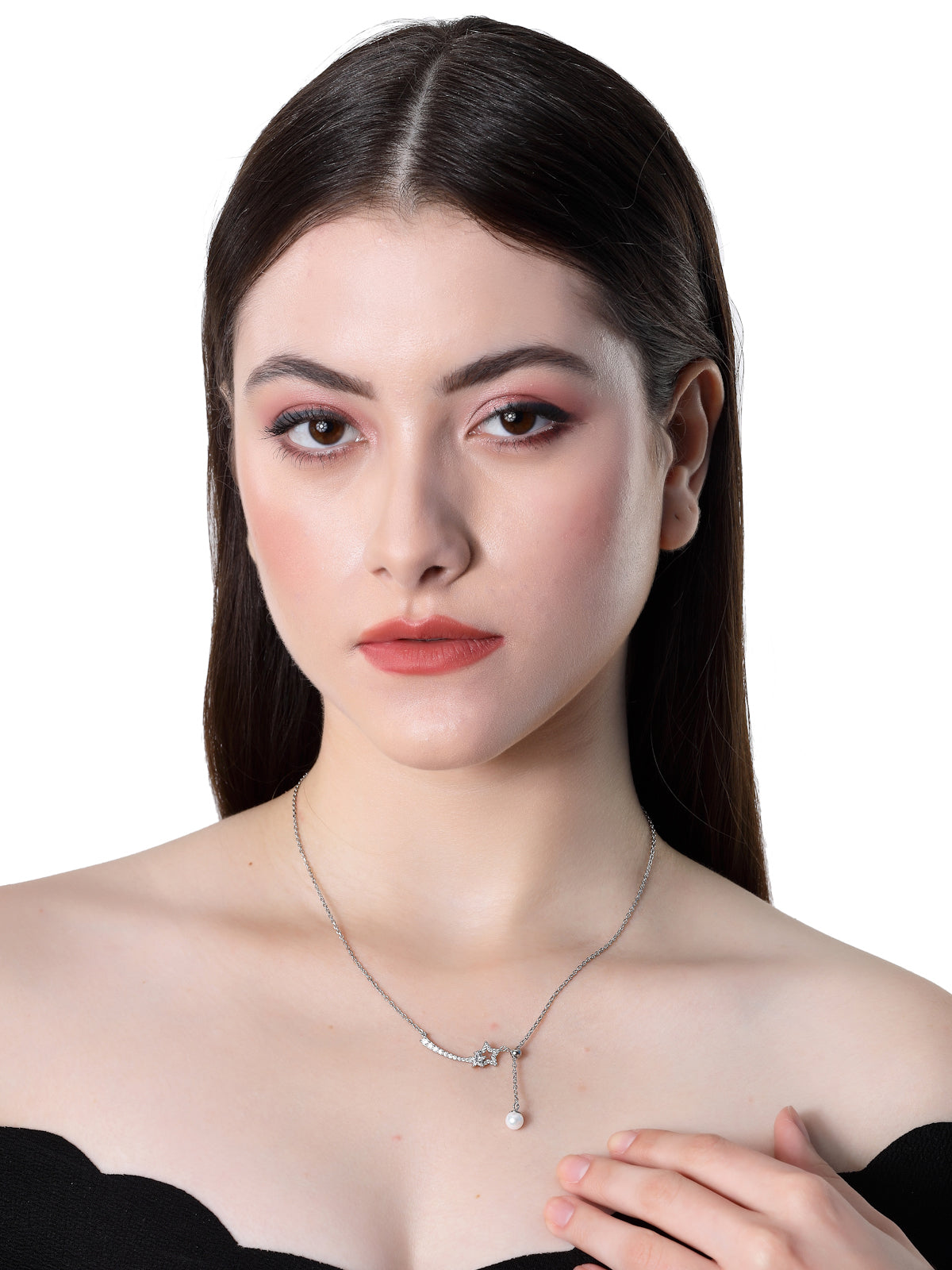 Pissara by Sukkhi Gleaming 925 Sterling Silver Star Shaped Cubic Zirconia Pendant With Chain For Women & Girls|with Authenticity Certificate, 925 Stamp & 6 Months Warranty P105189