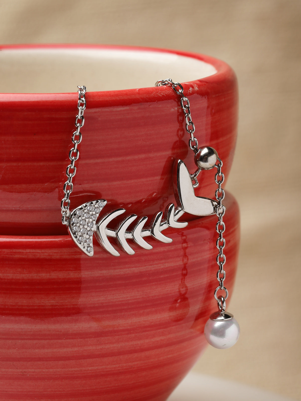 Pissara by Sukkhi Enchanting 925 Sterling Silver Fish Shaped Cubic Zirconia Pendant With Chain For Women & Girls|with Authenticity Certificate, 925 Stamp & 6 Months Warranty P105191