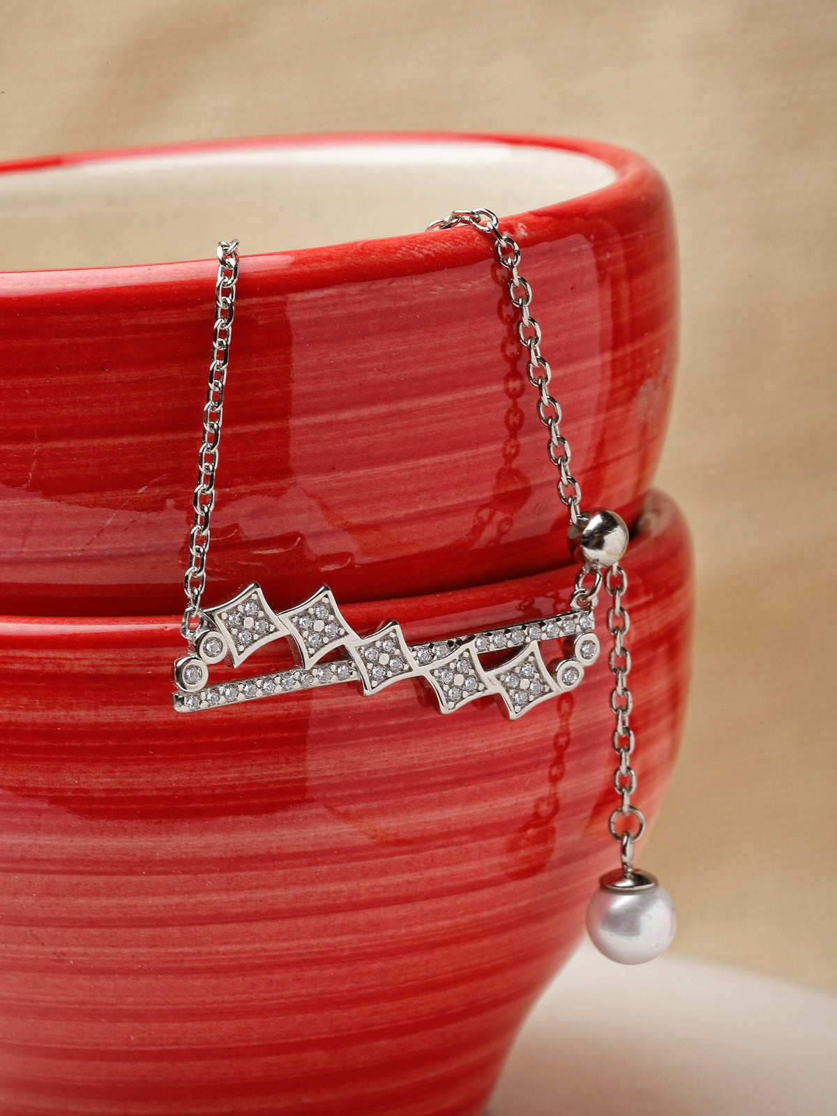 Pissara by Sukkhi Exquitely 925 Sterling Silver Square Shaped Cubic Zirconia Pendant With Chain For Women & Girls|with Authenticity Certificate, 925 Stamp & 6 Months Warranty P105193