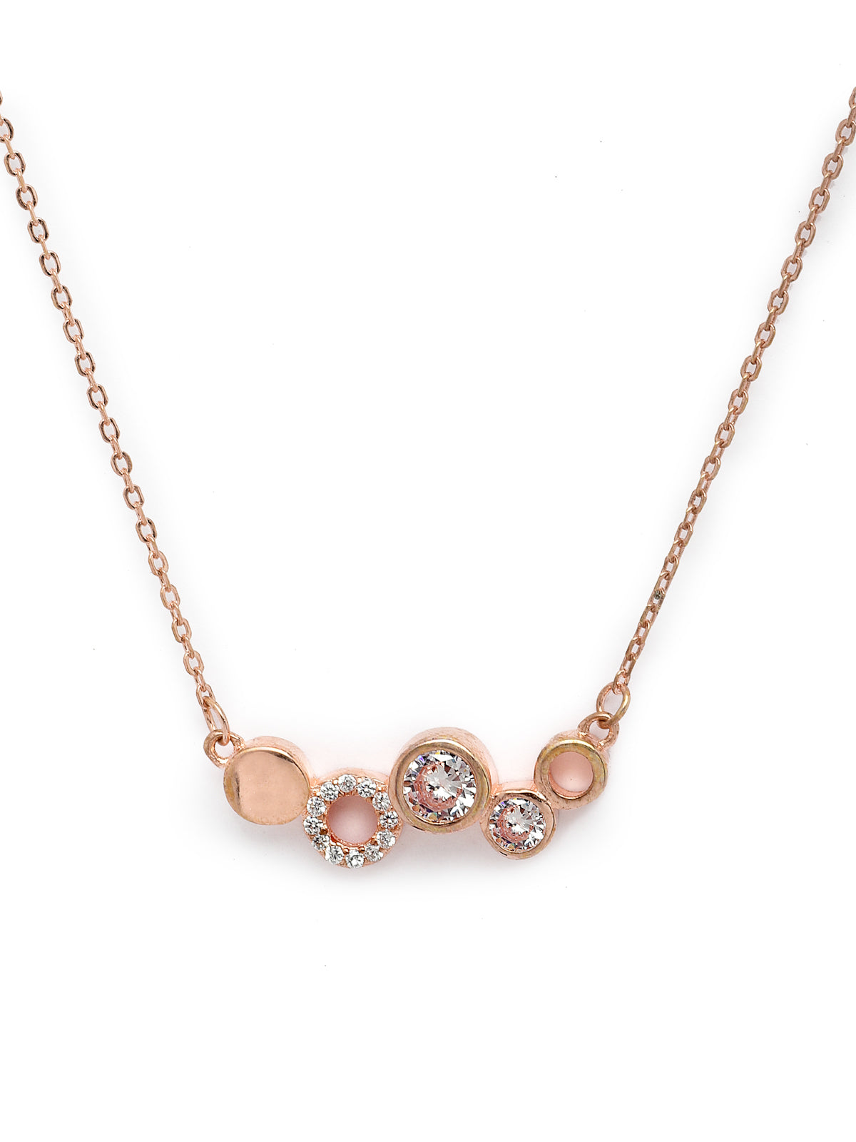 Pissara by Sukkhi Lavish 925 Sterling Silver Round Shaped Rose Gold Plated Cubic Zirconia Pendant With Chain For Women & Girls|with Authenticity Certificate, 925 Stamp & 6 Months Warranty P105196