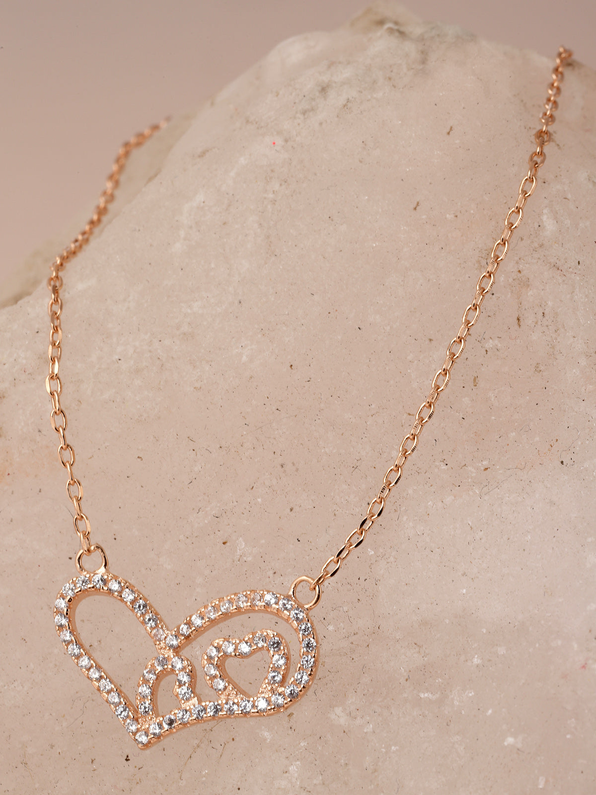 Pissara by Sukkhi Attractive 925 Sterling Silver Heart Shaped Rose Gold Plated Cubic Zirconia Pendant With Chain For Women & Girls|with Authenticity Certificate, 925 Stamp & 6 Months Warranty P105197