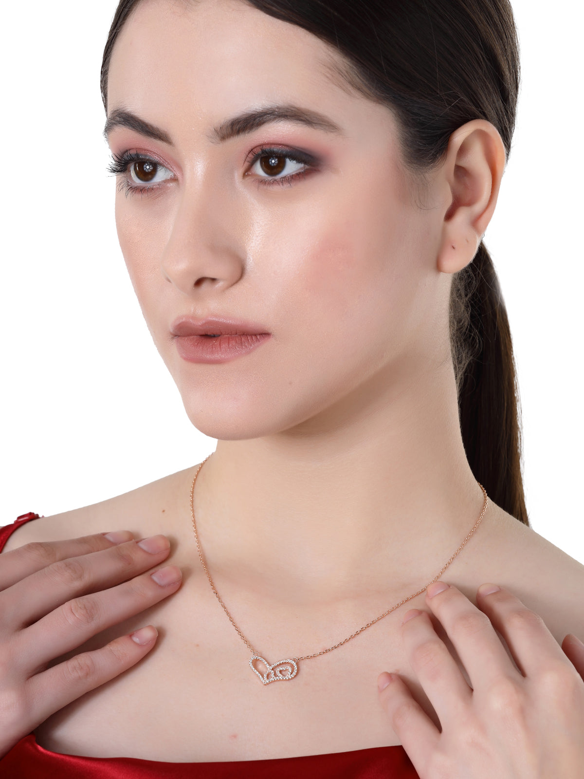 Pissara by Sukkhi Attractive 925 Sterling Silver Heart Shaped Rose Gold Plated Cubic Zirconia Pendant With Chain For Women & Girls|with Authenticity Certificate, 925 Stamp & 6 Months Warranty P105197