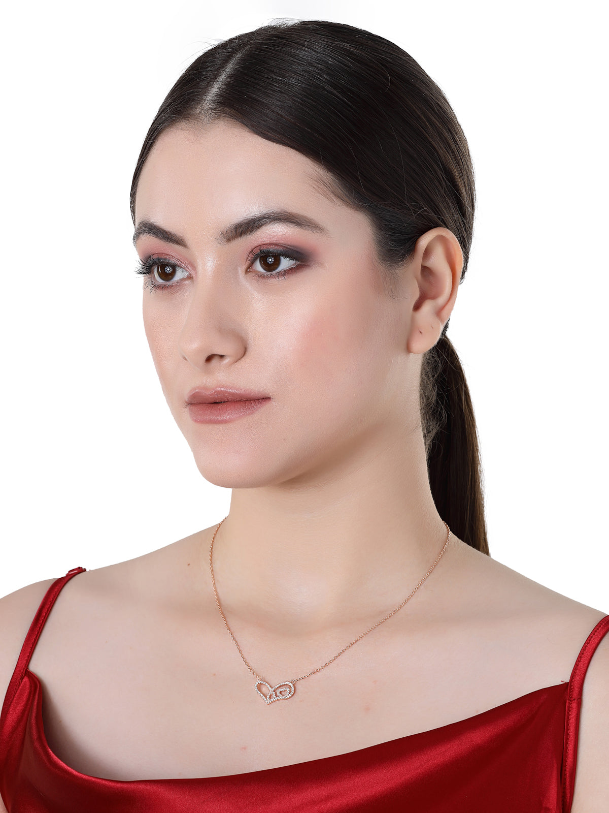 Pissara by Sukkhi Attractive 925 Sterling Silver Heart Shaped Rose Gold Plated Cubic Zirconia Pendant With Chain For Women & Girls|with Authenticity Certificate, 925 Stamp & 6 Months Warranty P105197