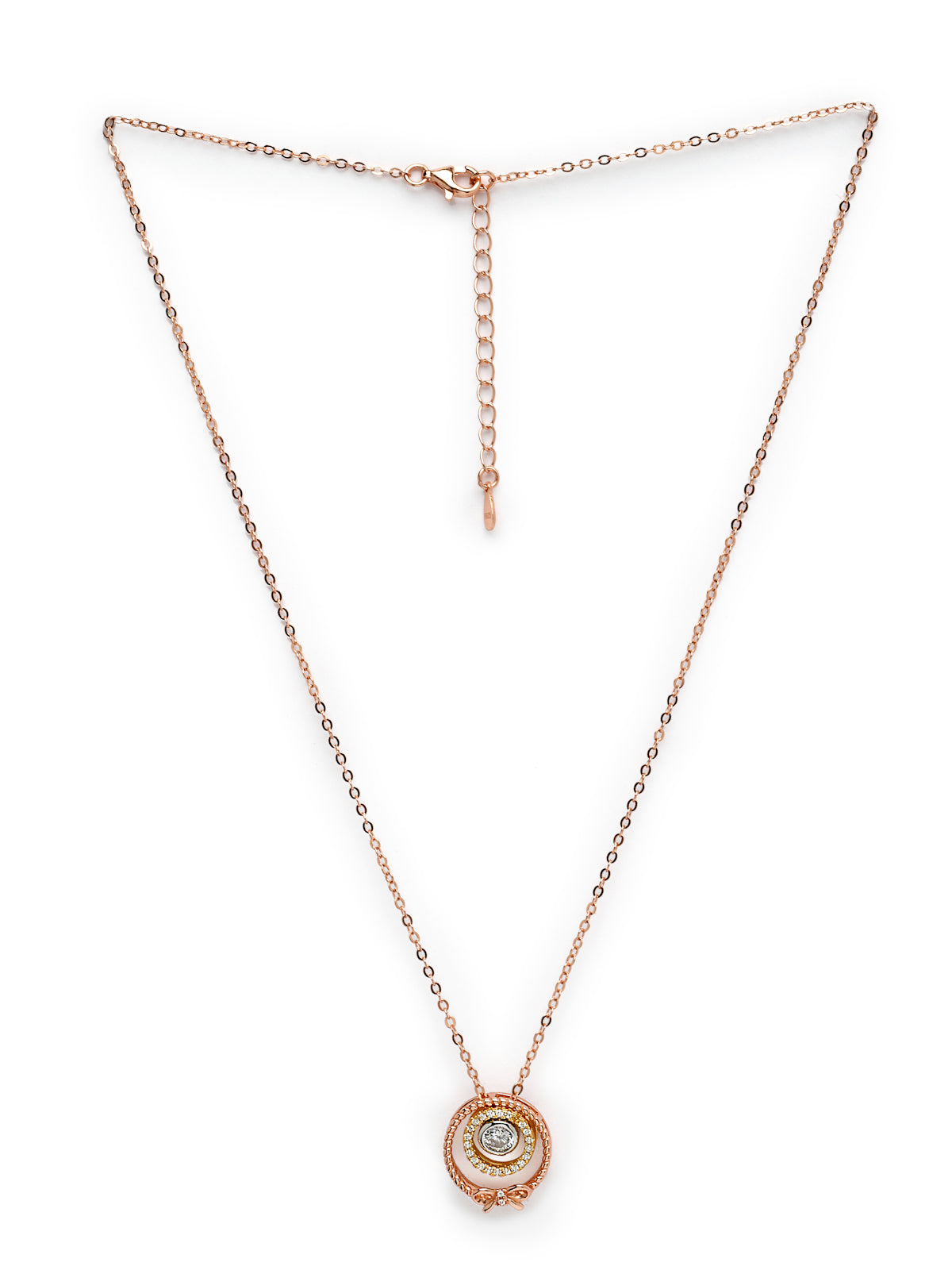 Pissara by Sukkhi Blossomy 925 Sterling Silver Round Shaped Rose Gold Plated Cubic Zirconia Pendant With Chain For Women & Girls|with Authenticity Certificate, 925 Stamp & 6 Months Warranty P105201